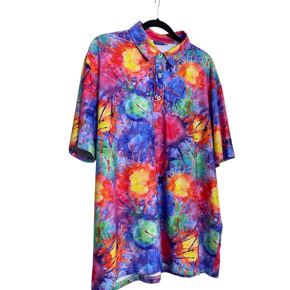 MENS HRESKI GOLF SHIRT XL Bright Color Crazy Print
